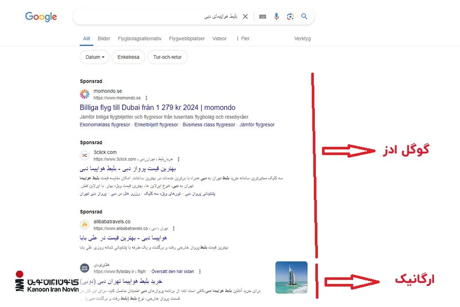 تفاوت نتایج ارگانیک و گوگل ادز در صفحه نتایج گوگل