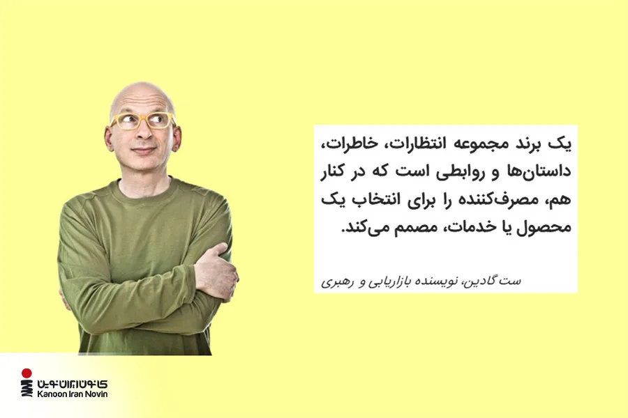 یک برند مجموعه انتظارات، خاطرات، داستان‌ها و روابطی است که در کنار هم، مصرف‌کننده را برای انتخاب یک محصول یا خدمات، مصمم می‌کند. ست گادین، نویسنده بازاریابی و رهبری 
