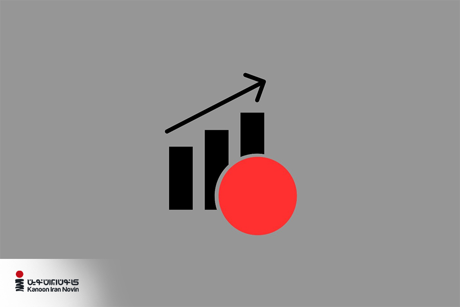 نمودار میله‌ای با روند صعودی و دایره قرمز نماد شرکت تبلیغاتی کانون ایران نوین