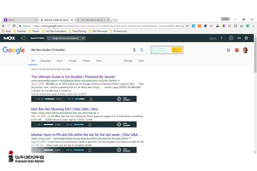 صفحه‌ای از ابزار رایگان سئو، MozBar