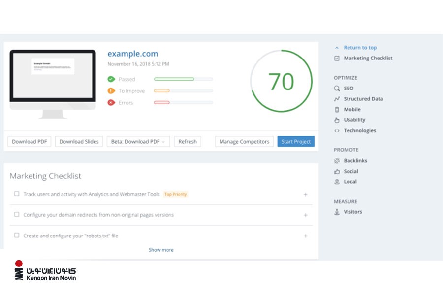 صفحه‌ای از ابزار رایگان سئو، Woornak