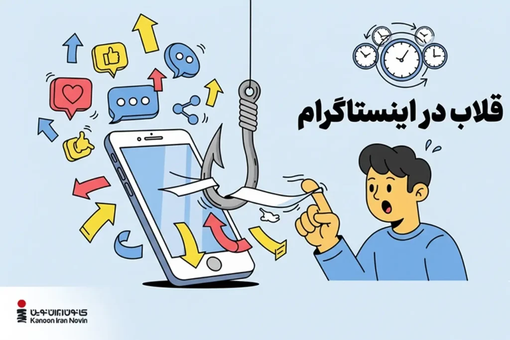 تصویری که به شکل شماتیک کارکرد قلاب در اینستاگرام را نشان می‌دهد.